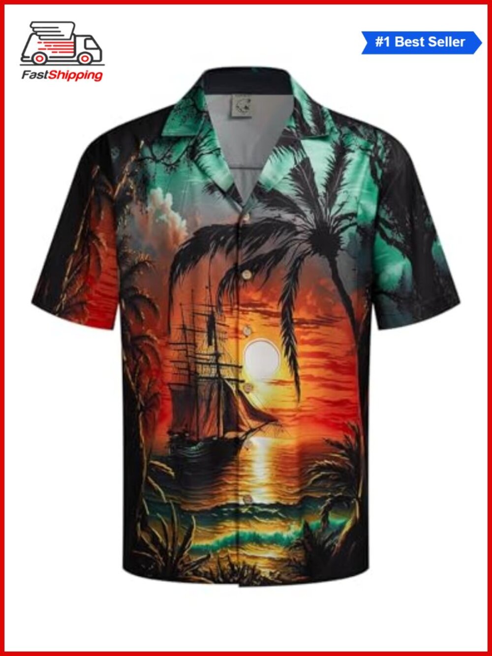 ✨Hardaddy Men's Hawaiian Button Down Shirt Short Sleeve Coconut Print Beach